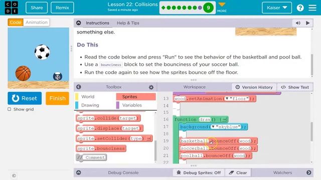Code.org Collisions | Lesson 22 Part 9 | Challenge C | Tutorial with Answers | Bounciness смотреть онлайн