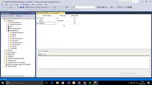 Create Database and Table In Sql Server Management Studio