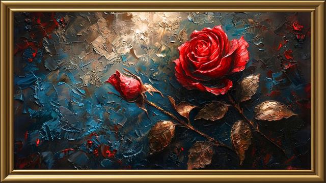 Vintage Red Roses Painting | Gold Frame TV Art | Art Screensaver For TV | 1 Scene - 2 Hrs