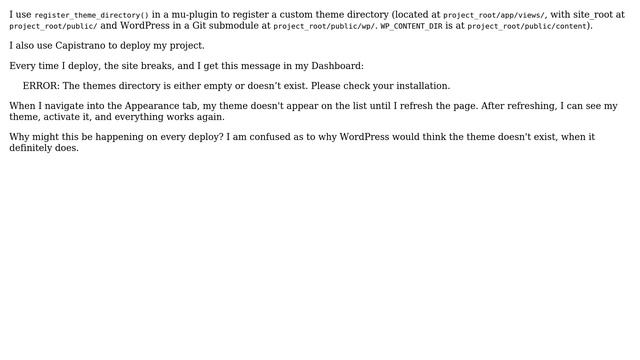 Wordpress: register_theme_directory and broken deploys смотреть онлайн