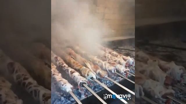 Шашлык из говяжьей печени и сердца в жировой сетке