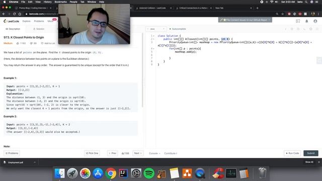 973. K Closest Points to Origin (max heap solution) смотреть онлайн
