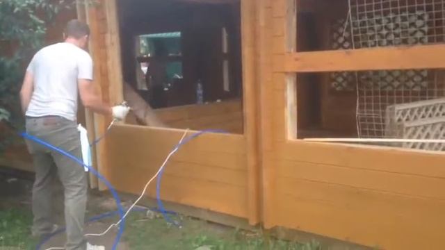 Покраска стен деревянного дома безвоздушным распылением смотреть онлайн