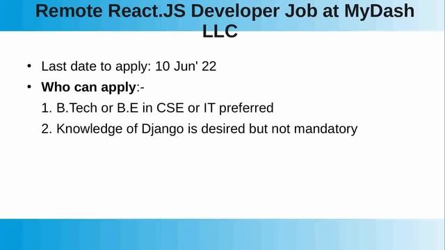 Remote React.JS Developer Job for B.Tech Graduates | work from home. смотреть онлайн