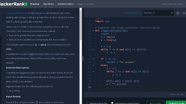 55 - Bigger is Greater | Implementation | Hackerrank Solution | Python смотреть онлайн