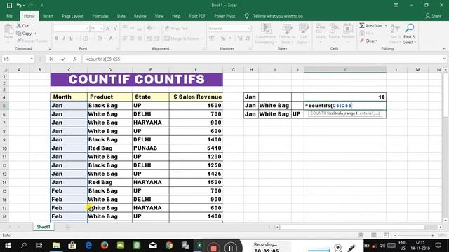 countifs formula in excel ||hindi || смотреть онлайн