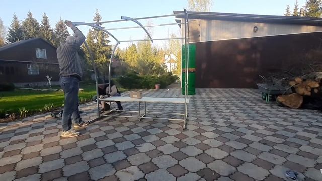 Скамейка с теневым навесом разборная. смотреть онлайн