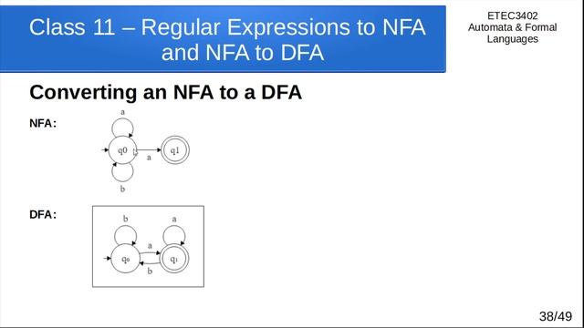 ETEC3402 - Class 11 - Converting Regular Expressions to NFA and Converting NFA to DFA смотреть онлайн