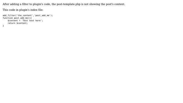 Wordpress: After adding filter to plugin's code, post's content doesn't display смотреть онлайн