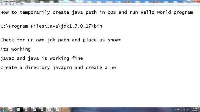 java setting path in DOS temporarily using jdk1.7 and executing Hello World Program смотреть онлайн