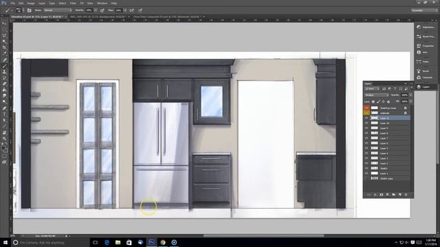 Interior Design Elevation Sketch Render Composite in Photoshop Part 2 смотреть онлайн