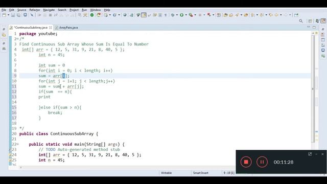 Java Program to Find Continuous Sub Array Whose Sum Is Equal To A Given Number | (Hindi) смотреть онлайн