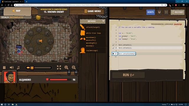 CodeCombat - Level 15 Known Enemy JavaScript Tutorial with Solution смотреть онлайн