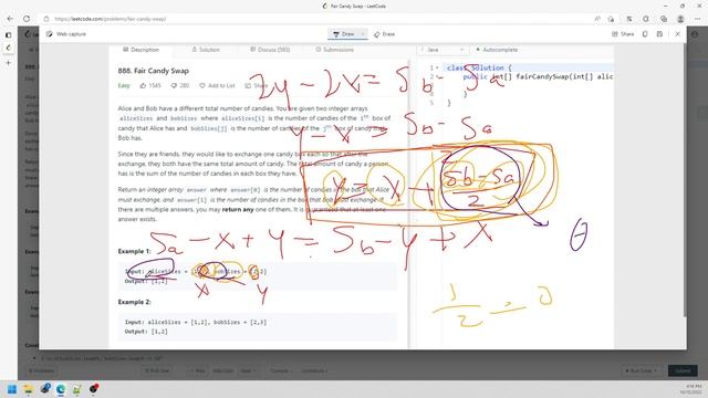 LeetCode 888 | Fair Candy Swap | Math | Equality | Java смотреть онлайн