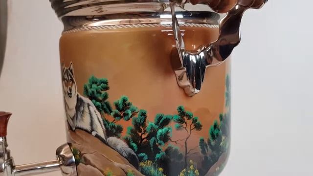Угольный самовар 5 литров с художественным рисунком Волки смотреть онлайн