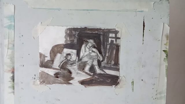 Поиск композиционного знака гуашью. смотреть онлайн