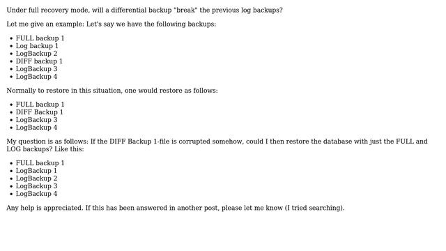 Databases: Log backup vs differential backup if latter is broken смотреть онлайн