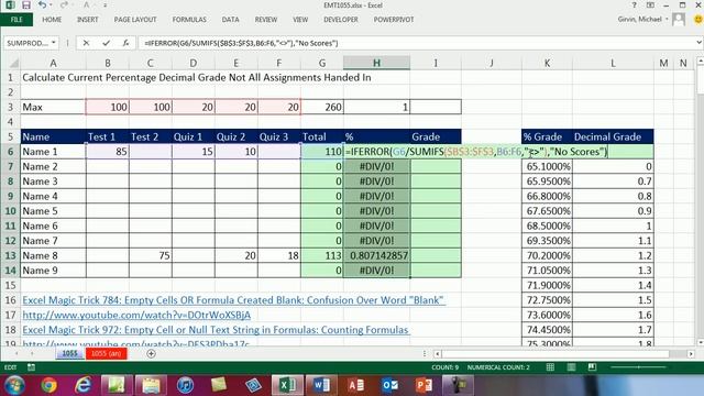 Excel Magic Trick 1055: Grading: Calculate Current Percentage & Decimal Grade смотреть онлайн
