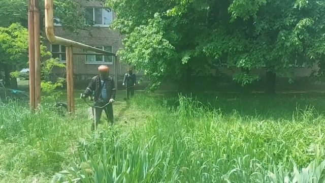 В Красном Луче продолжаются работы по покосу травы смотреть онлайн