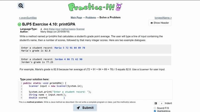 Java Practice It | Exercise 4.10: printGPA | for loop if/else input method basics Scanner смотреть онлайн