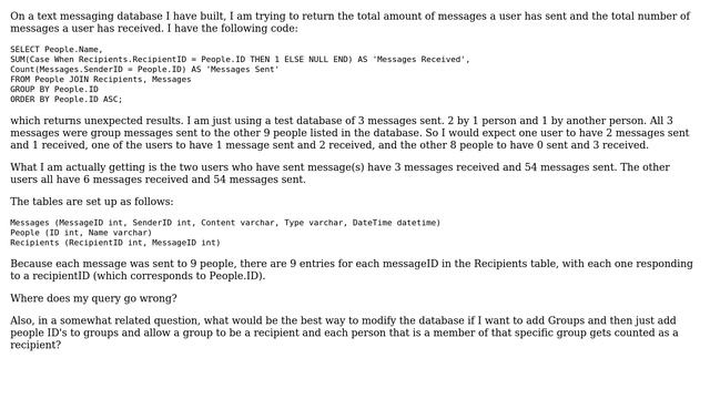 Databases: MYSQL Query - Unexpected result in text messaging database смотреть онлайн