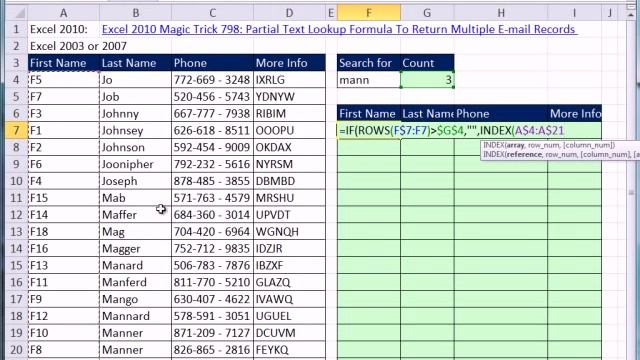 Excel 2007 or 2003 Magic Trick 801: Partial Text Lookup Formula To Return Multiple Records смотреть онлайн