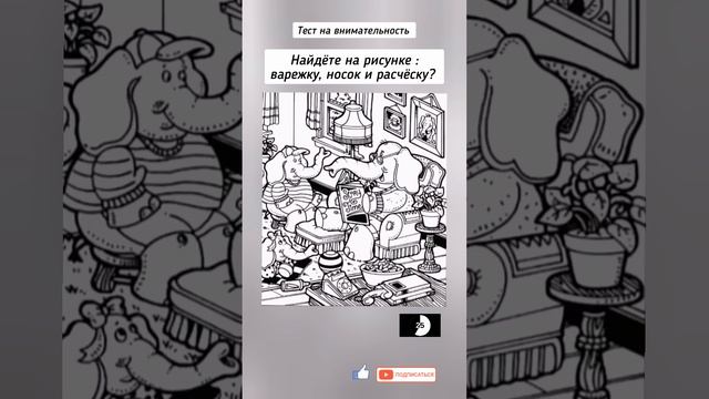 головоломка с ответом, найдёте на рисунке :варежку, носок и расчёску? смотреть онлайн