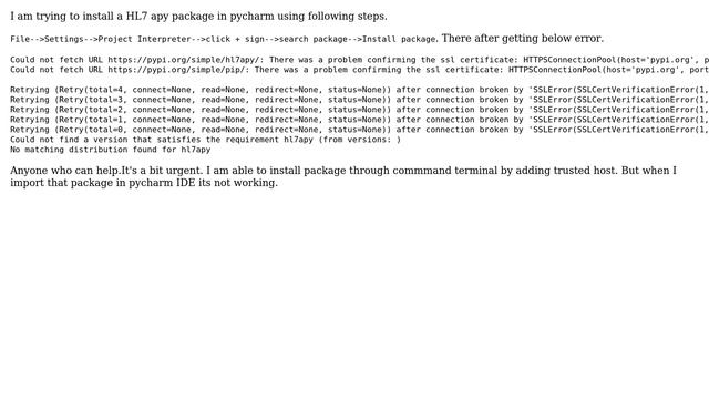 Not able to install packages in pycharm on windows 10, getting SSL failed to verify error смотреть онлайн