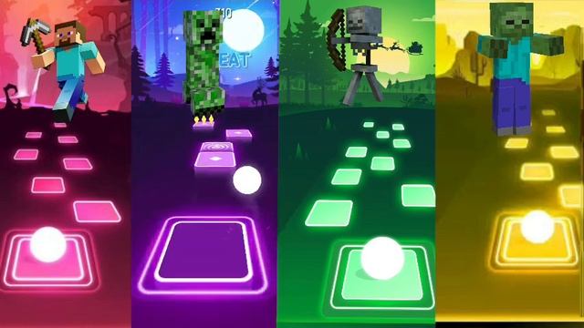 Steve VS Creeper VS Skeletons VS Zombies Minecraft / tiles hop смотреть онлайн