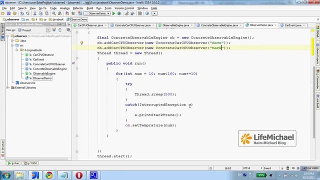 דוגמא למימוש של Observer ב-Java смотреть онлайн