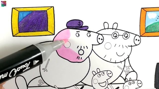 Peppa Pig Watching TV Coloring Pages for Kids смотреть онлайн