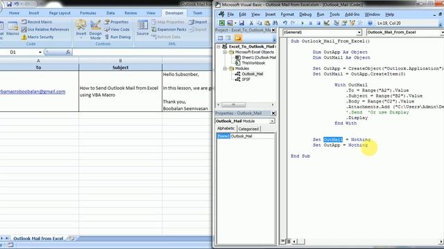 Outlook Mail from Excel using VBA Macro смотреть онлайн