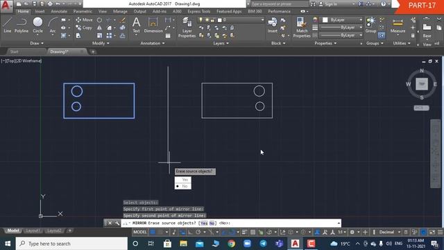 MIRROR (MI) Command in AutoCAD PART-17 смотреть онлайн