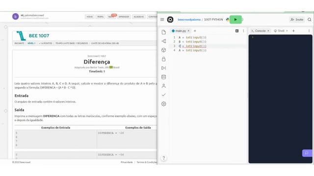 Beecrowd - URI - 1007 - Diferença - Linguagem Python смотреть онлайн