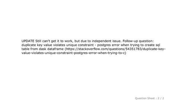 Pandas : Create sql table from dask dataframe using map_partitions and pd.df.to_sql смотреть онлайн