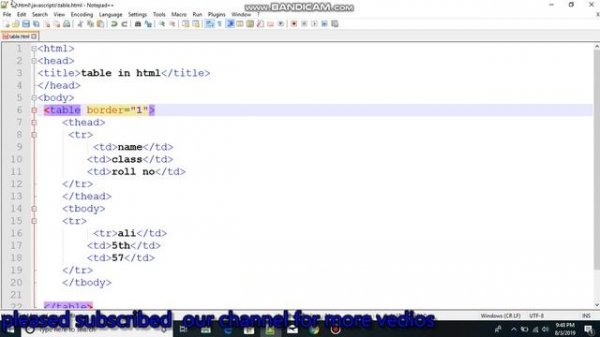 How to create Tables in HTML? || by using notepad++