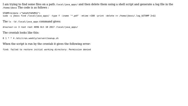 Unix & Linux: find: failed to restore initial working directory: Permission denied смотреть онлайн