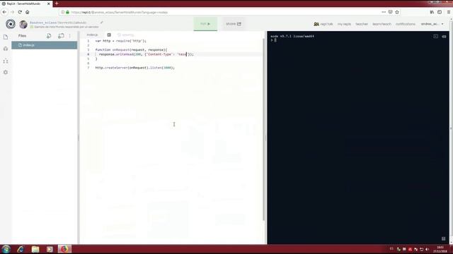 NodeJS - Ejemplo "Hola Mundo" en servidor repl.it смотреть онлайн