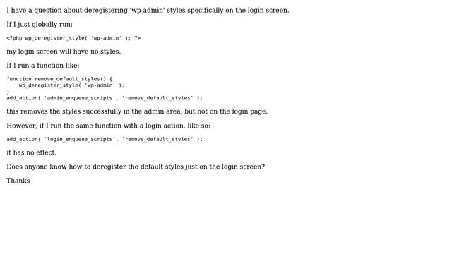 Wordpress: Deregister default wp-admin css on login screen only? смотреть онлайн