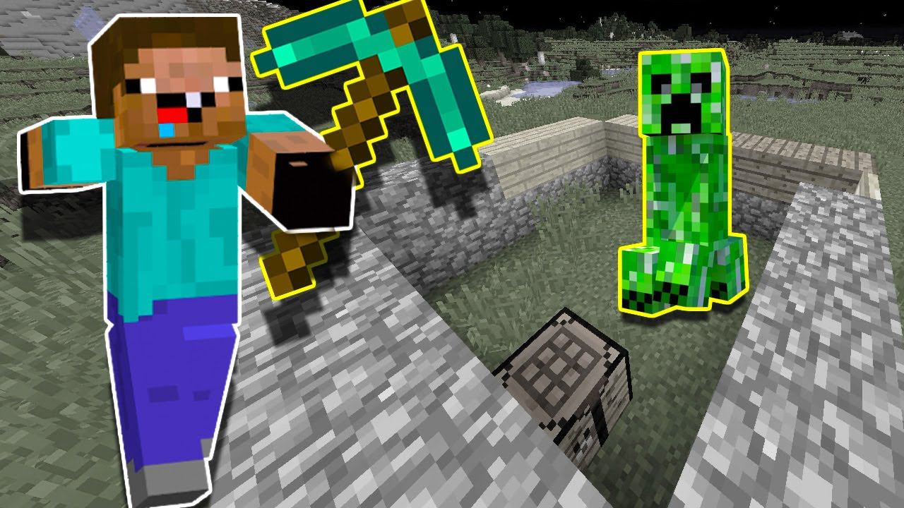 НУБик играет первый раз в Майнкрафт построил пол дома видео про Minecraft смотреть онлайн