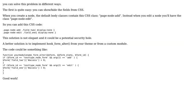 Drupal: How to make specific field disabled on node submit, but enabled on node edit? смотреть онлайн