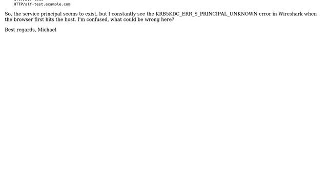 Kerberos authentication using Java and ActiveDirectory: KRB5KDC_ERR_S_PRINCIPAL_UNKNOWN смотреть онлайн