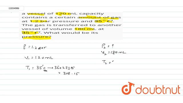 a vessel of 120 mL capacity contains a certain amount of gas at 1.2 bar pressure and 35^(@)C. Th... смотреть онлайн