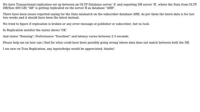 Databases: Data mismatch on Subscriber Database in SQL server transactional replication смотреть онлайн