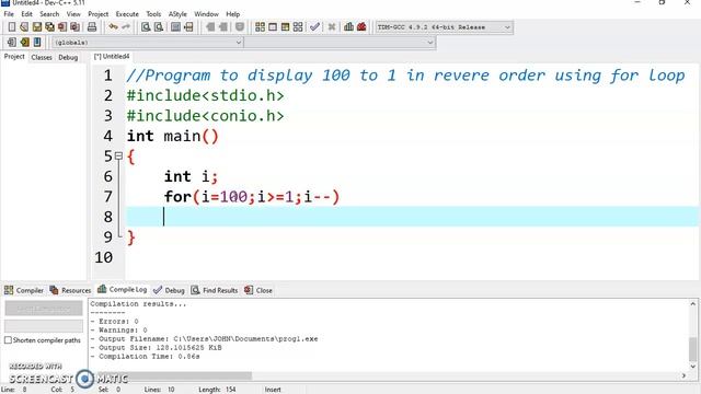 Program to display 100 to 1 in reverse order using for loop. #forloop #CPROGRAMMING смотреть онлайн