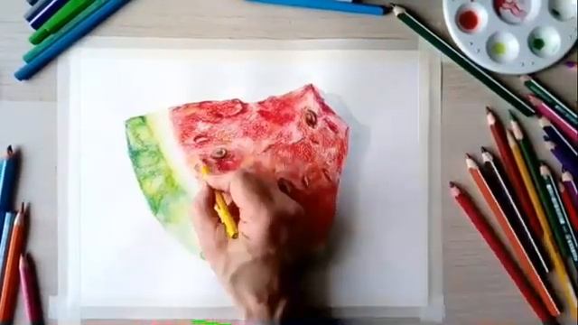 Рисование арбуза акварелью и карандашами смотреть онлайн