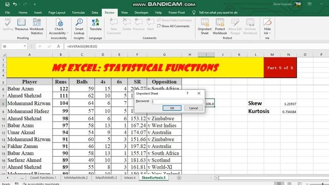 MS-EXCEL: SKEW KURT PROTECT SHEET, FREEZE CELLS FILTER SORTING смотреть онлайн
