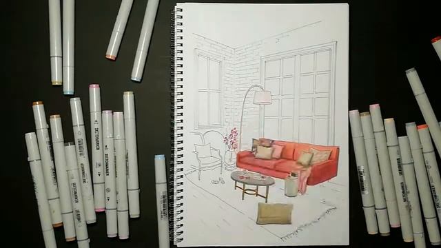 Интерьер гостиной. Interior Sketching.