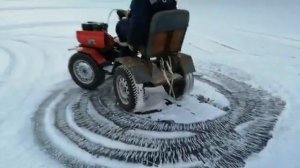 Самодельный адаптер к мотоблоку ОКА, на льду рулит!