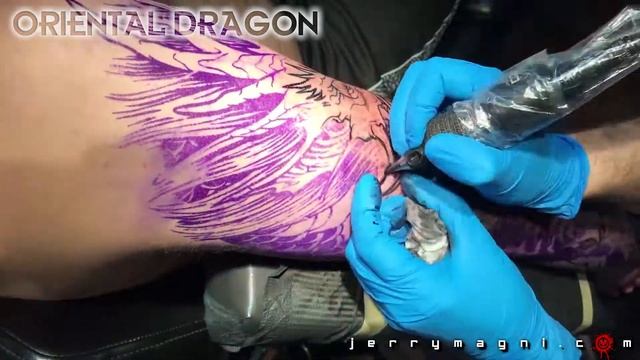Oriental Dragon - Full sleeve Tattoo Time-Lapse with comment, from design to completion смотреть онлайн